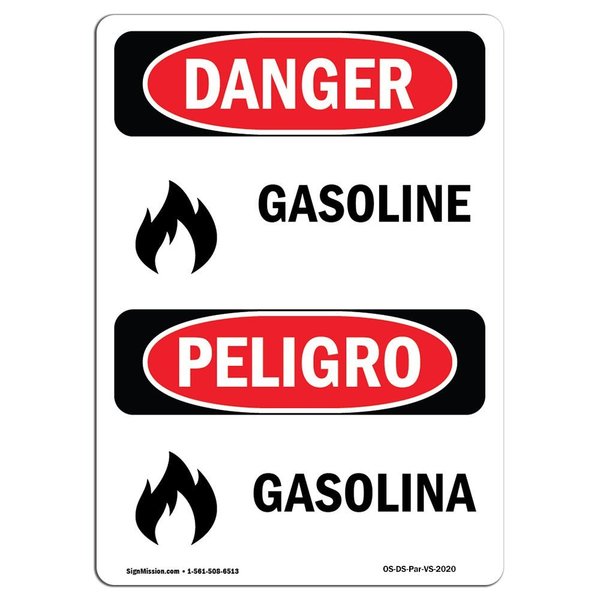 Signmission Safety Sign, OSHA Danger, 10" Height, Aluminum, Gasolina, Bilingual Spanish OS-DS-A-710-VS-2020